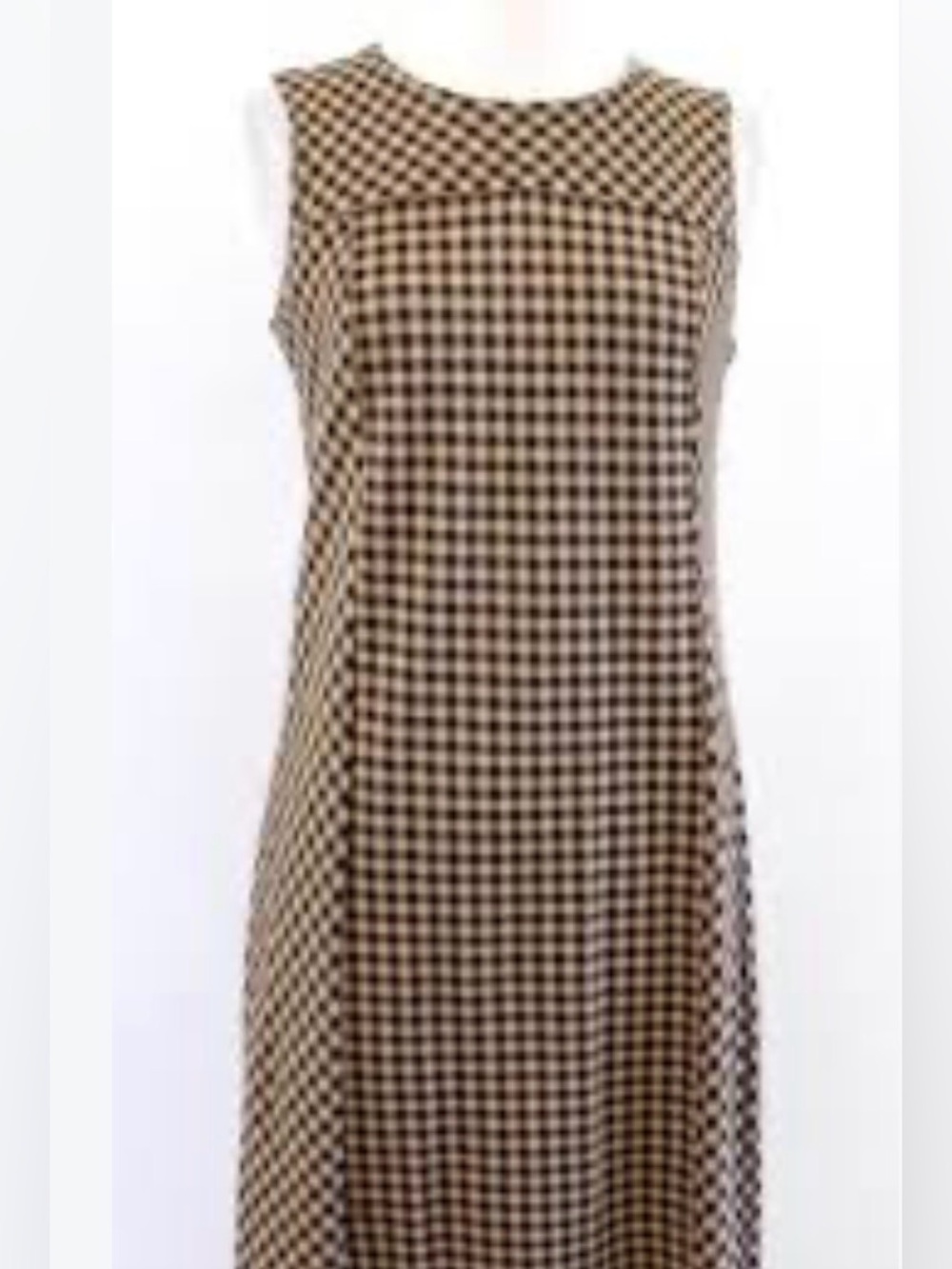 J. Jill Sleeveless Gingham Shift Ponte Dress in Brown and Black